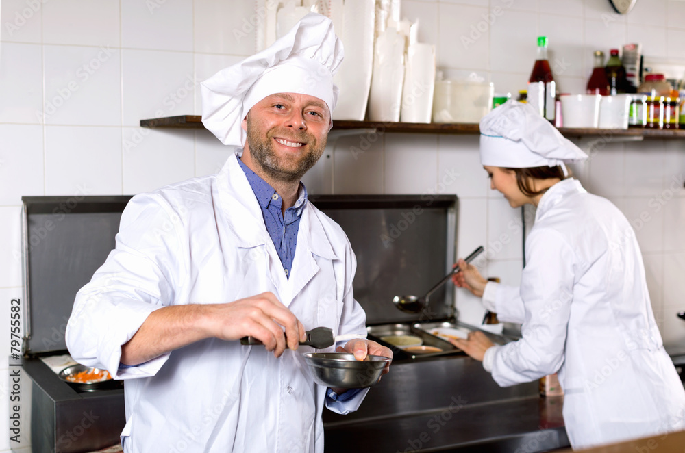 Professional chefs working at take-away