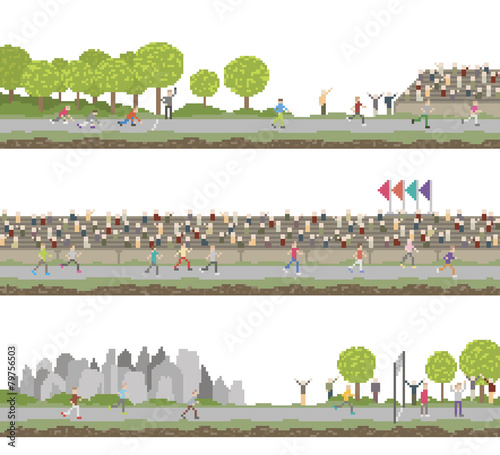 Running Competition In Pixel Art Style