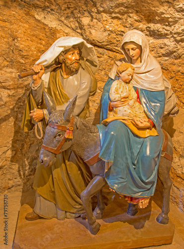 Bethlehem - carved sculpture of Holy Family in "Milk Grotto".