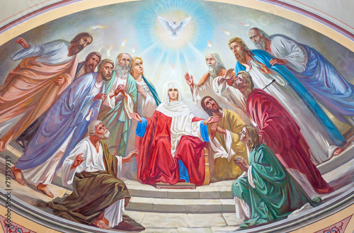 Jerusalem - Pentecost fresco in Russian cathedral