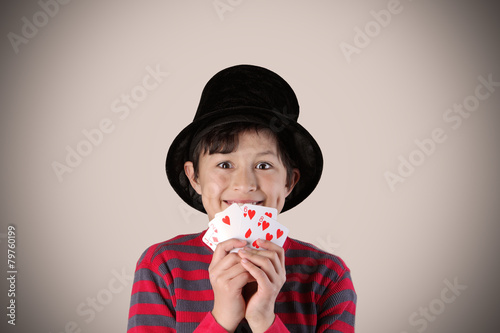 Young expressive magician with vintage colors and effects