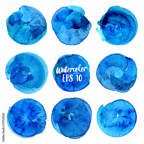 Watercolor circles  stains set isolated on white background.