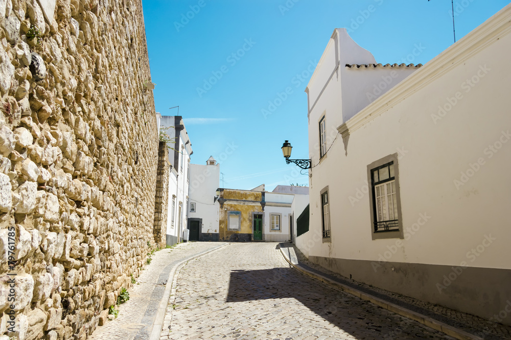 The street in historic center of Faro Portugal.