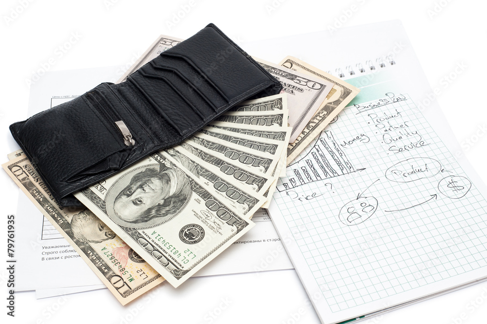 Black wallet and money. Background image for finance and banking Black wallet and money. Background image for finance and banking
