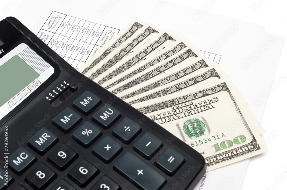 Calculator and money. Background image for finance and banking Calculator and money. Background image for finance and banking