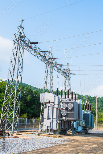 Transformer station and the high voltage electric pole photo