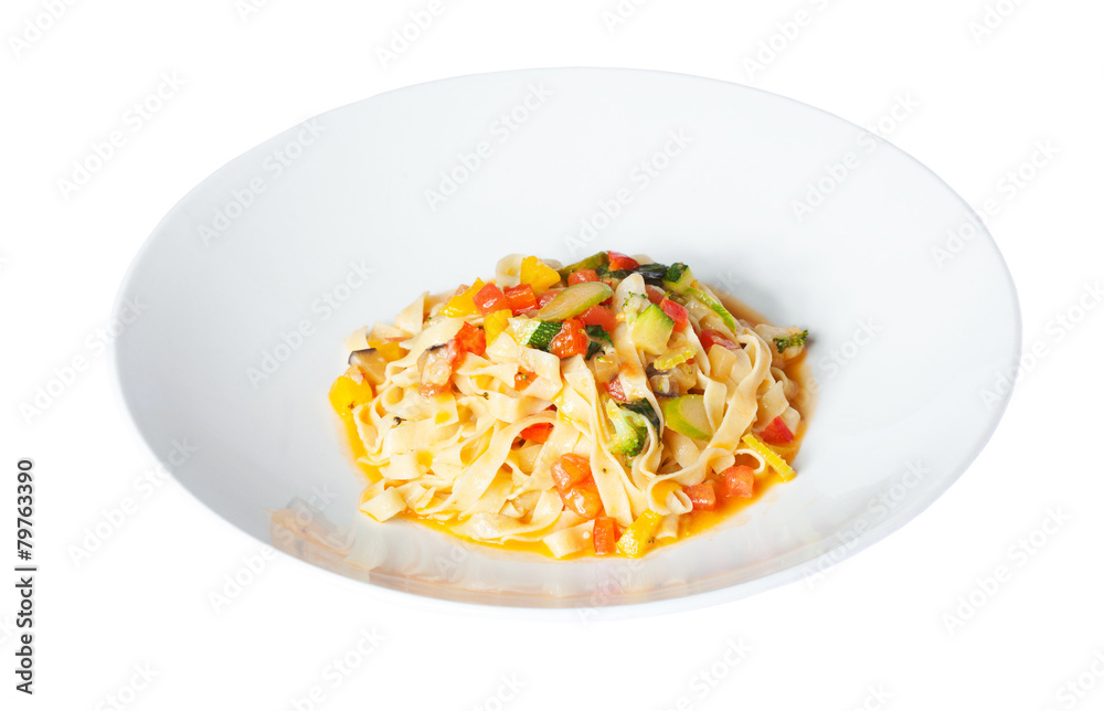 pasta with vegetables on a white plate pasta with vegetables on a white plate