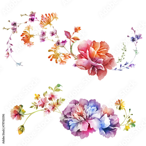 watercolor illustration flowers in simple background