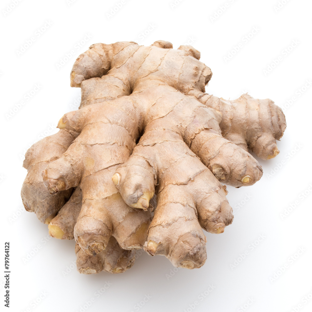 Fresh ginger root or rhizome isolated on white background cutout