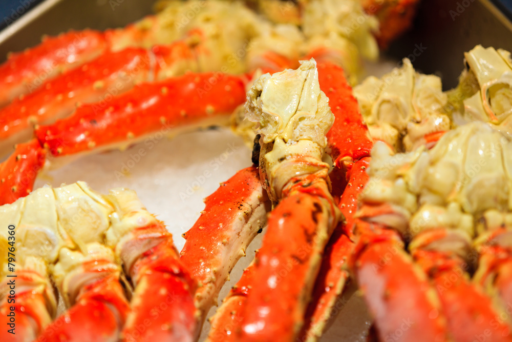 Crabs at famous fish market (Fisketorget) in Bergen, Norway