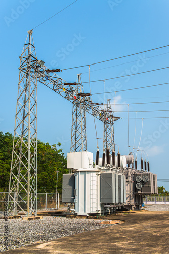 Transformer station and the high voltage electric pole photo