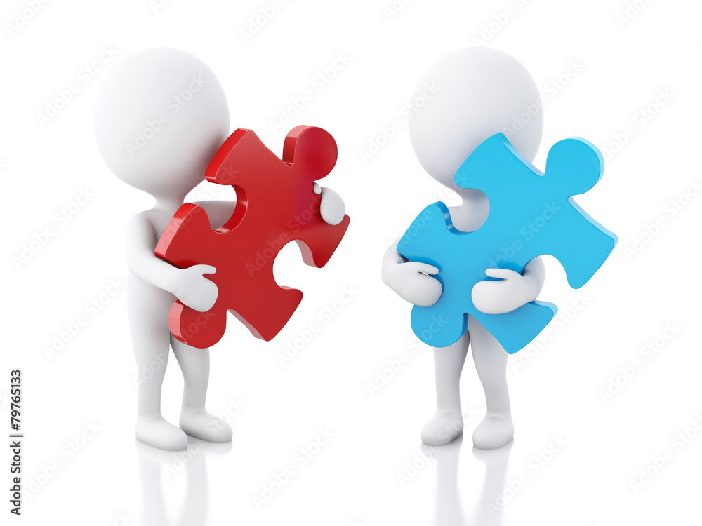 3d white people with piece of a puzzle. 3d white people with piece of a puzzle.