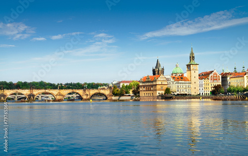 Charles Bridge and historical buildings in Prague