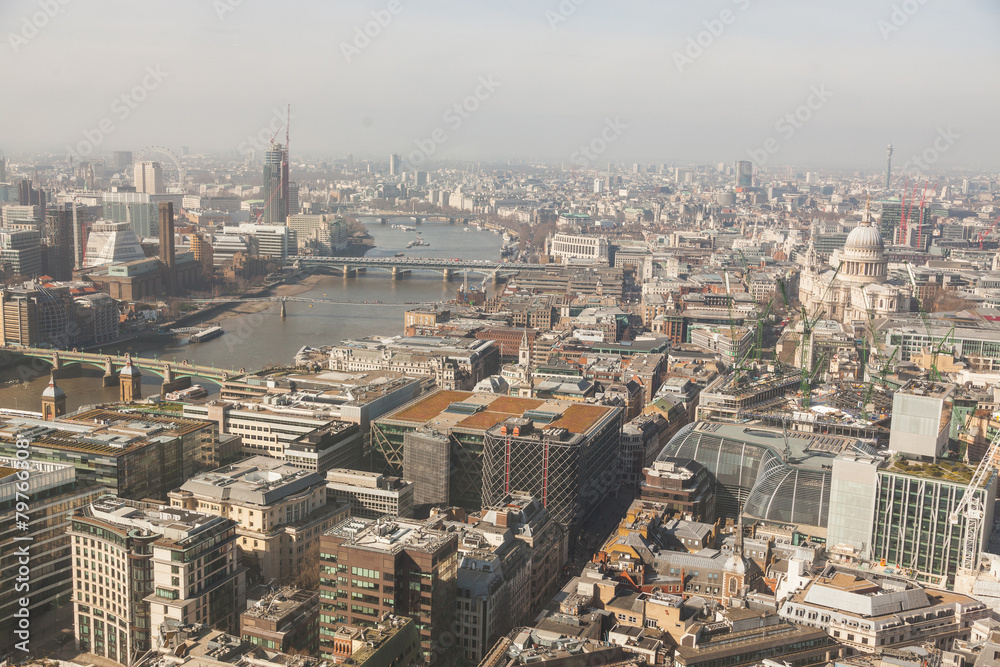 London aerial view with Thames and St Paul cathedral
