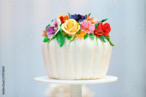 Delicious white wedding or birthday cake