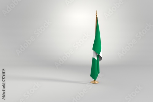 Nigeria isolated flag on a wooden mast 3d illustration