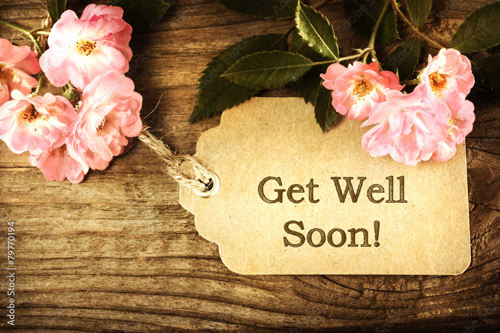 Get Well Soon message card with small roses Get Well Soon message card with small roses