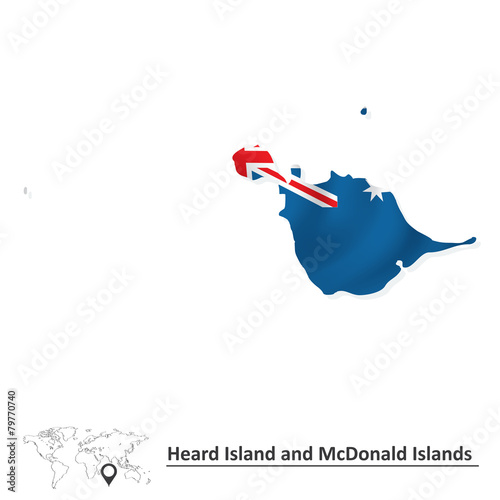 Map of Heard Island and McDonald Islands with flag photo