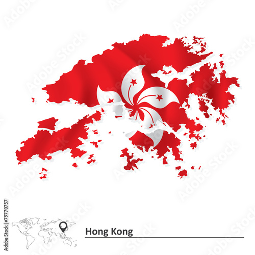 Map of Hong Kong with flag