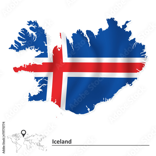 Map of Iceland with flag