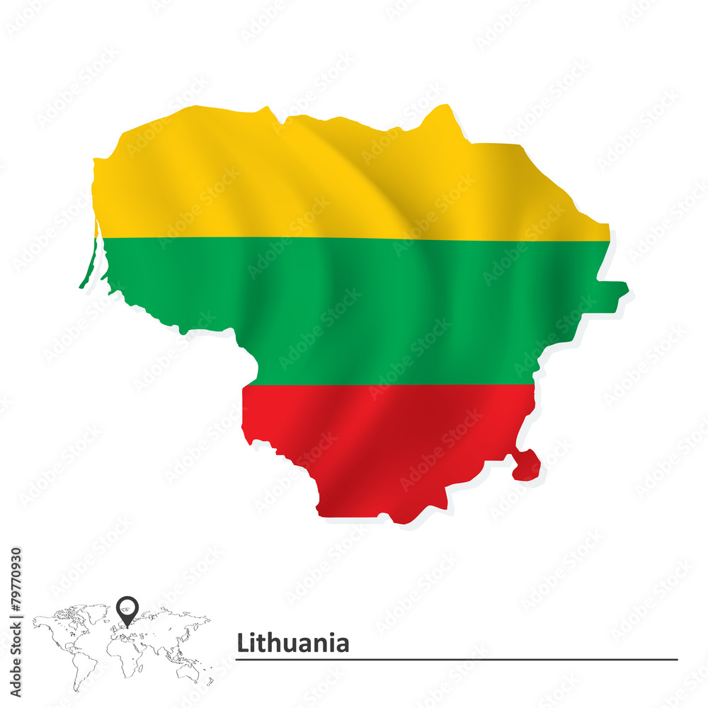 Map of Lithuania with flag Map of Lithuania with flag