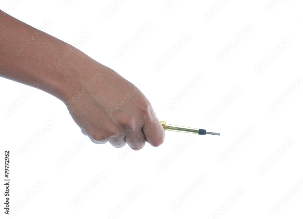 hand holding screwdriver hand holding screwdriver