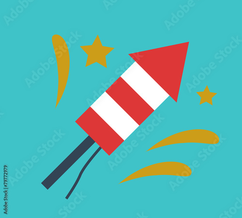 Celebration, rocket, fireworks, flat vector illustration