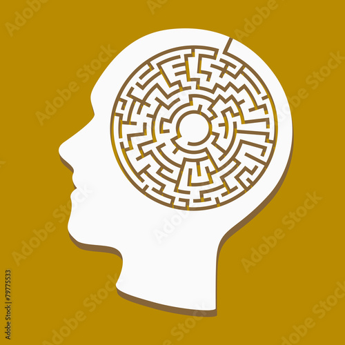 silhouette of heads with a labyrinth inside