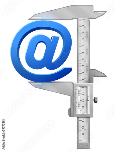 Concept of email symbol and measuring tool (caliper)