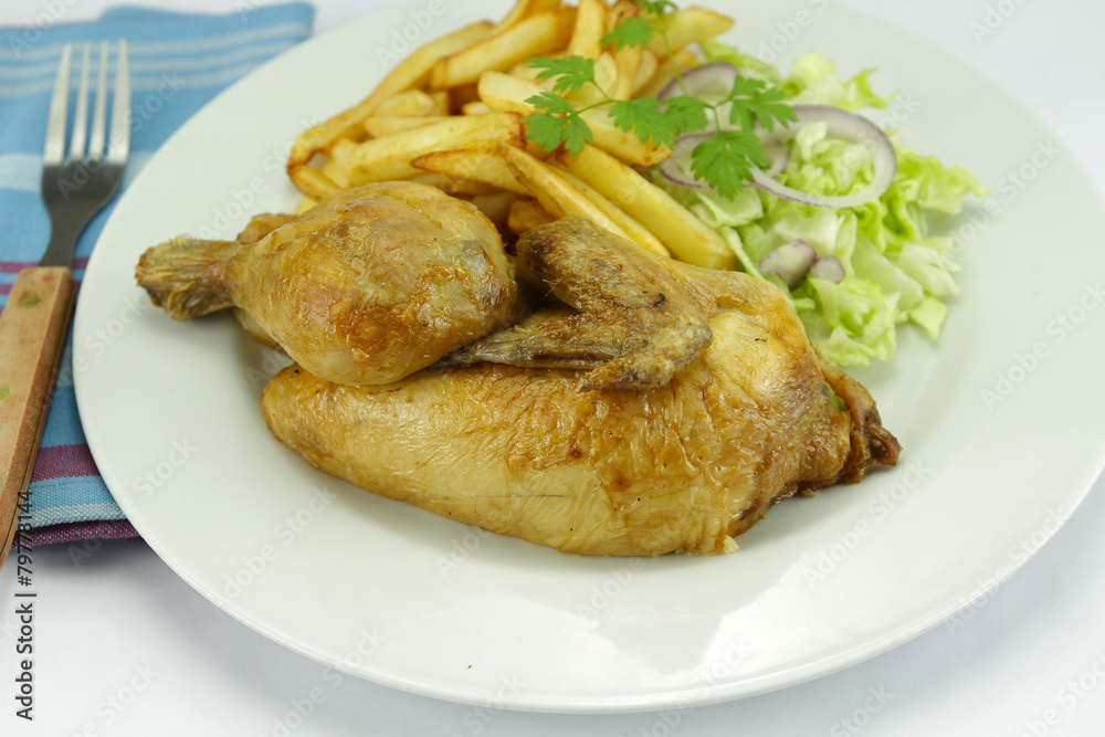 poulet, frites poulet, frites
