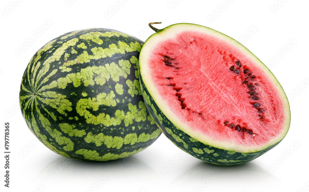Ripe watermelon with half isolated on white with clipping path