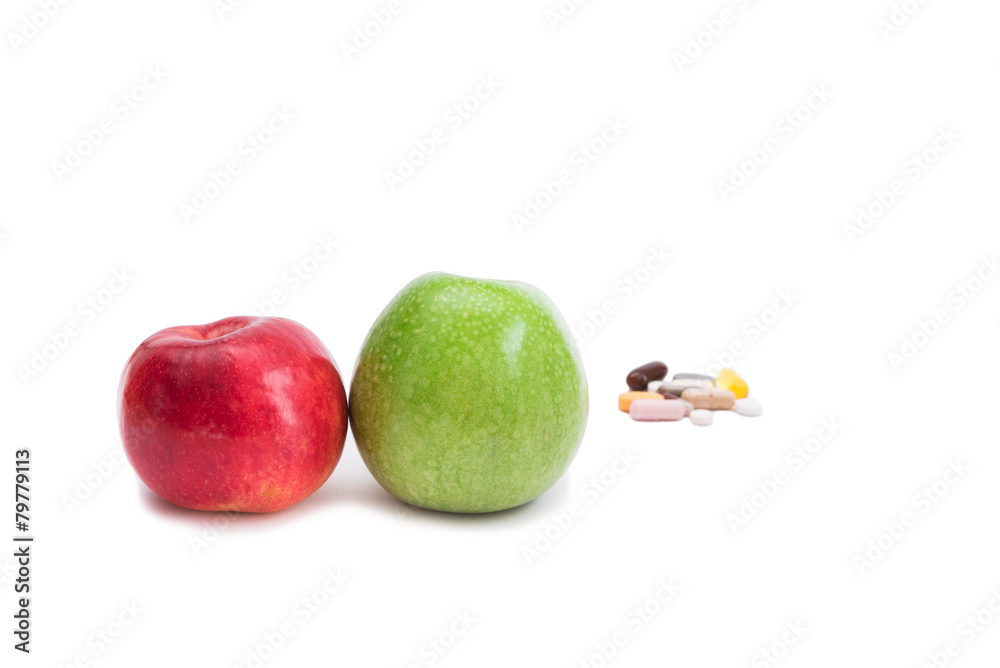 Two apples and pills