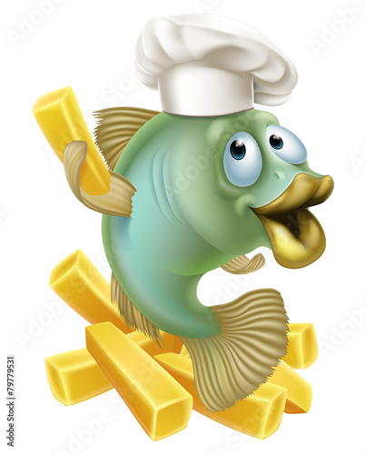 Fish and chips chartoon chef