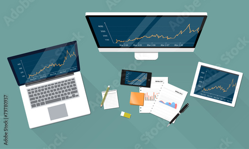 business financial and report graph on electronic device