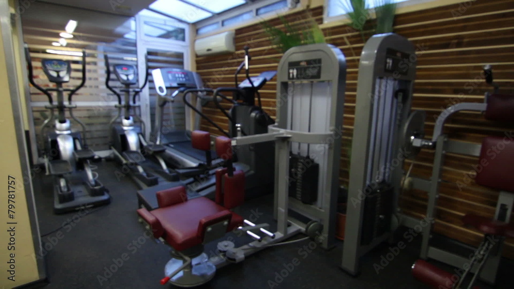Local fitness center studio equipment. Steady cam shot Local fitness center studio equipment. Steady cam shot
