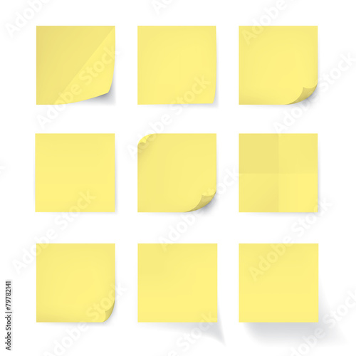 Set of Yellow stick note isolated on white background, vector