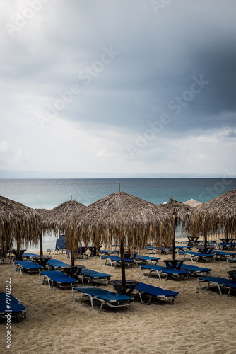 sunshades and sunbeds on the beach