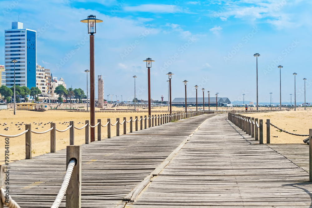 Wooden footbridge over sands of Figueira da Foz