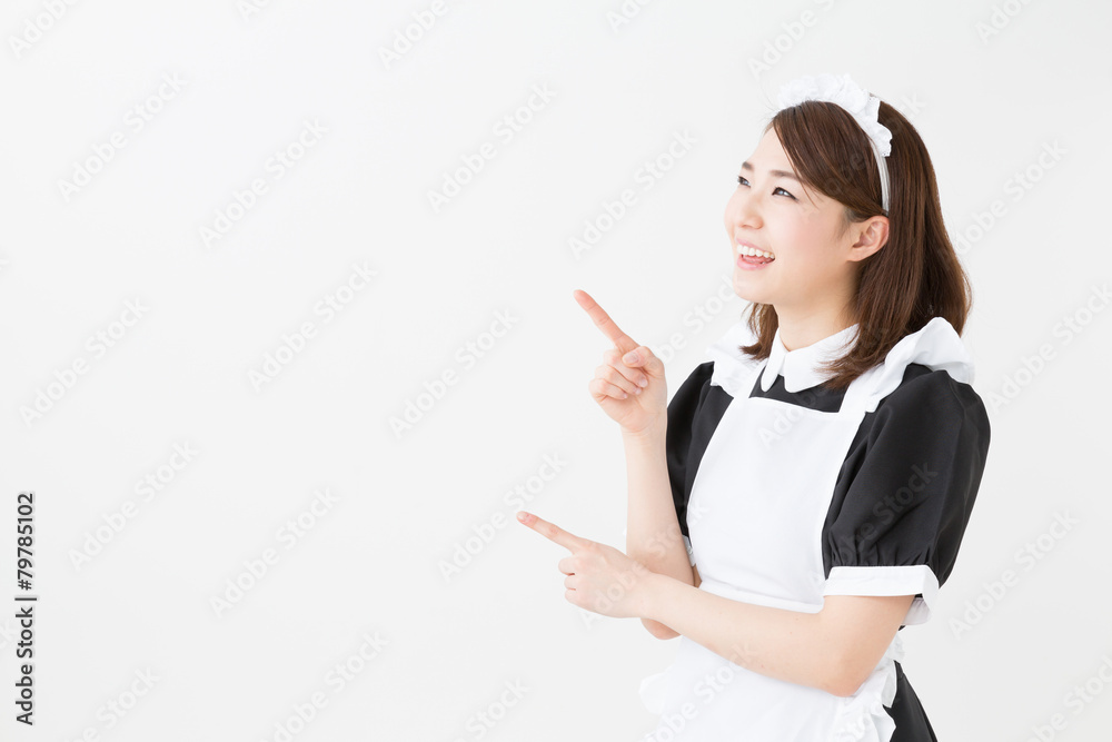 young asian waitress on white background young asian waitress on white background