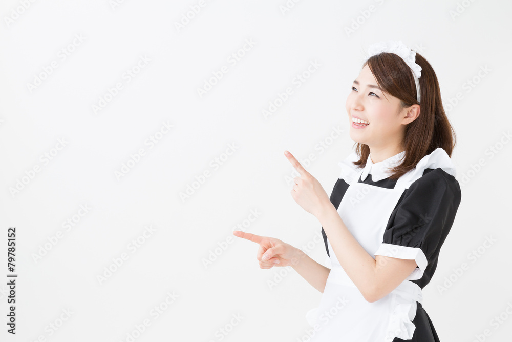 young asian waitress on white background young asian waitress on white background