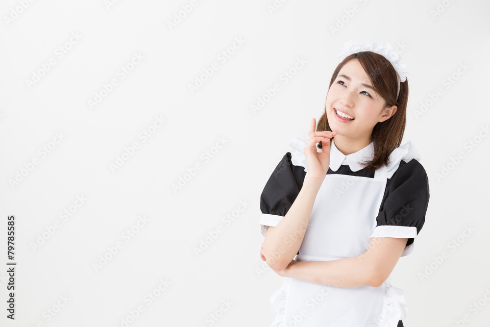 young asian waitress on white background young asian waitress on white background