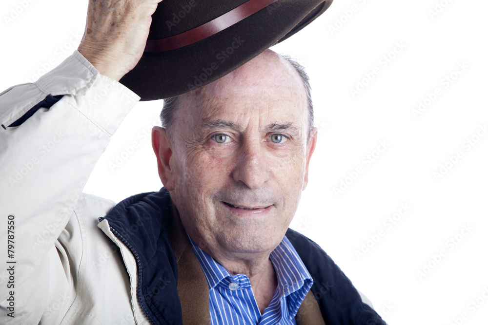 Hombre de la tercera edad saludando con el sombrero foto de Stock ...