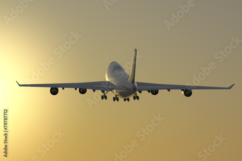 Jumbo Jet takeoff at dusk.