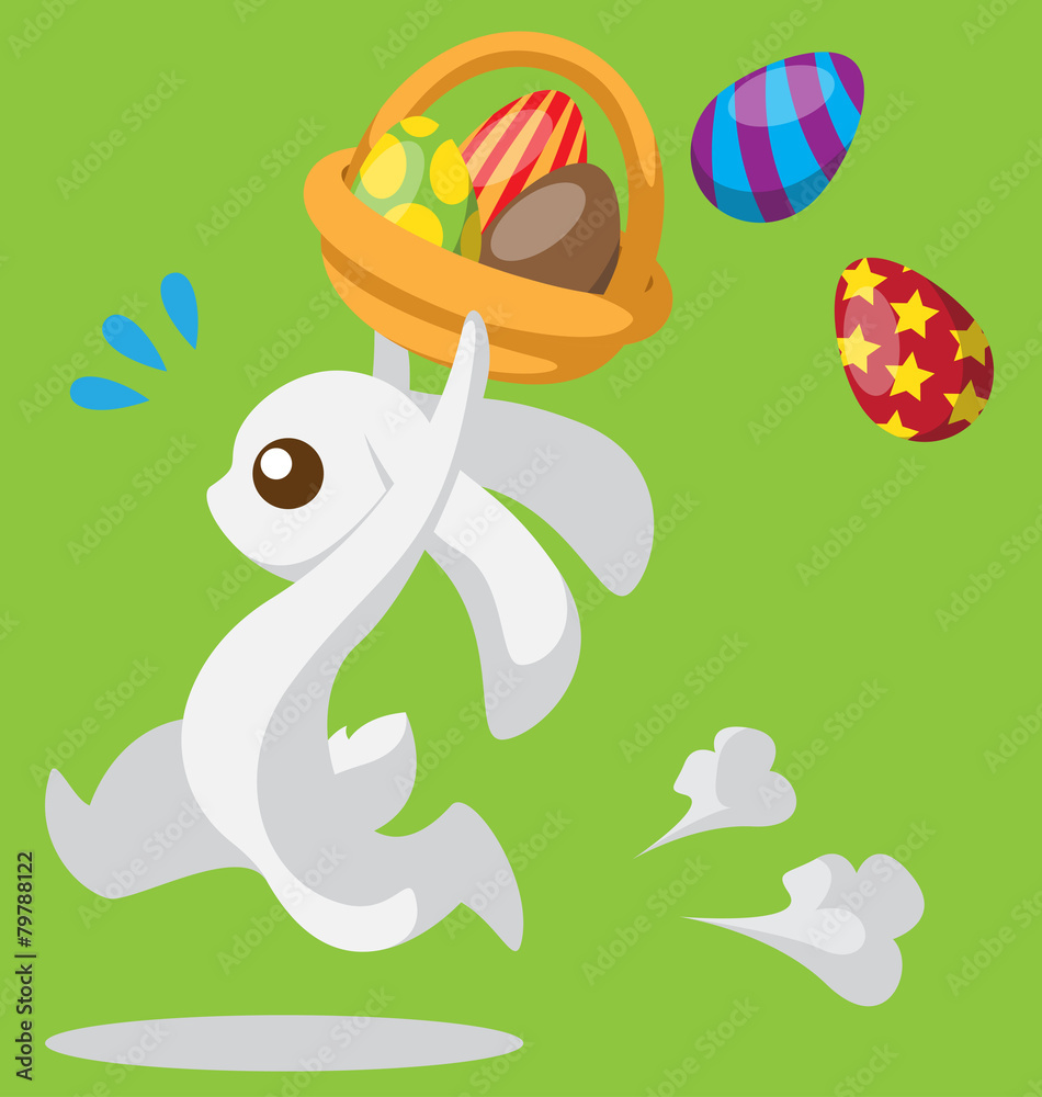 Obraz premium Running bunny with Easter egg and basket