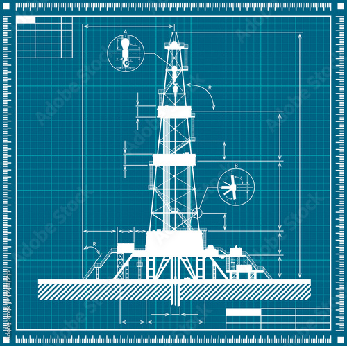 Blueprint of Oil rig silhouette