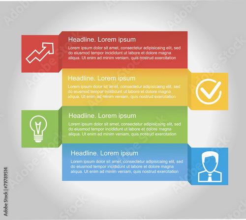 Info-graphic element. Text and pictograms on colored lines