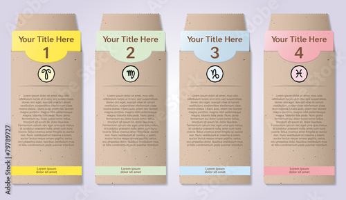 Four numbered craft paper envelopes for infographics