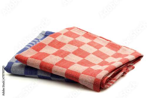 red and blue checkered kitchen towels on a white background