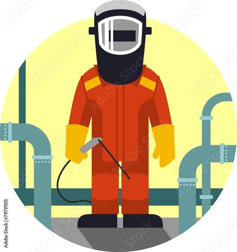 Welder worker in flat style
