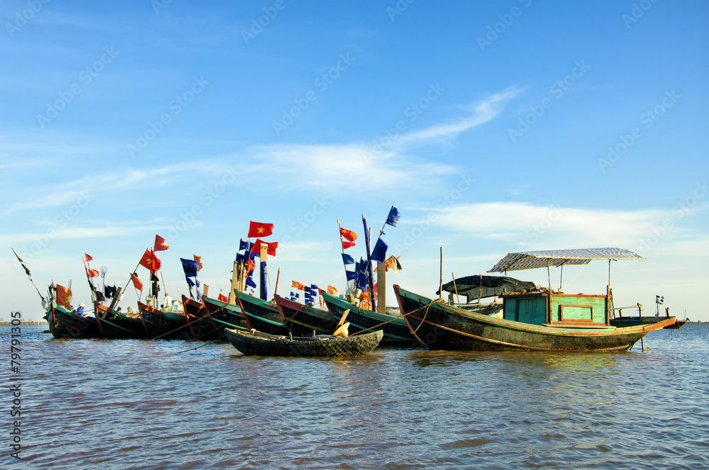 Boats in fishing village, vietnam
